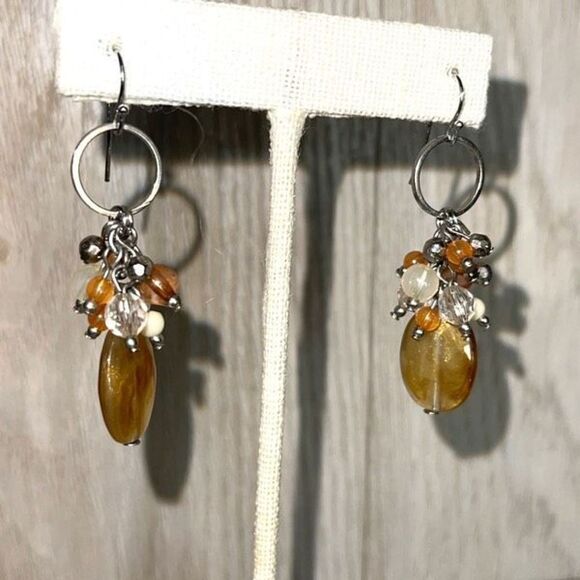 Womens Faceted Crystal Beads & Stone Hook Dangle Cluster Earrings Multicolor OS - Picture 3 of 3